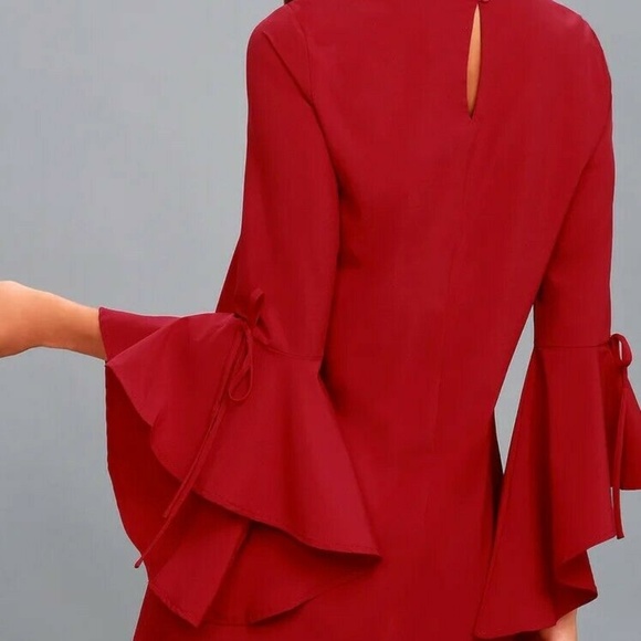 ⛔Lulu’s Made For Me Red Flounce Sleeve Shift Dress - Picture 2 of 7